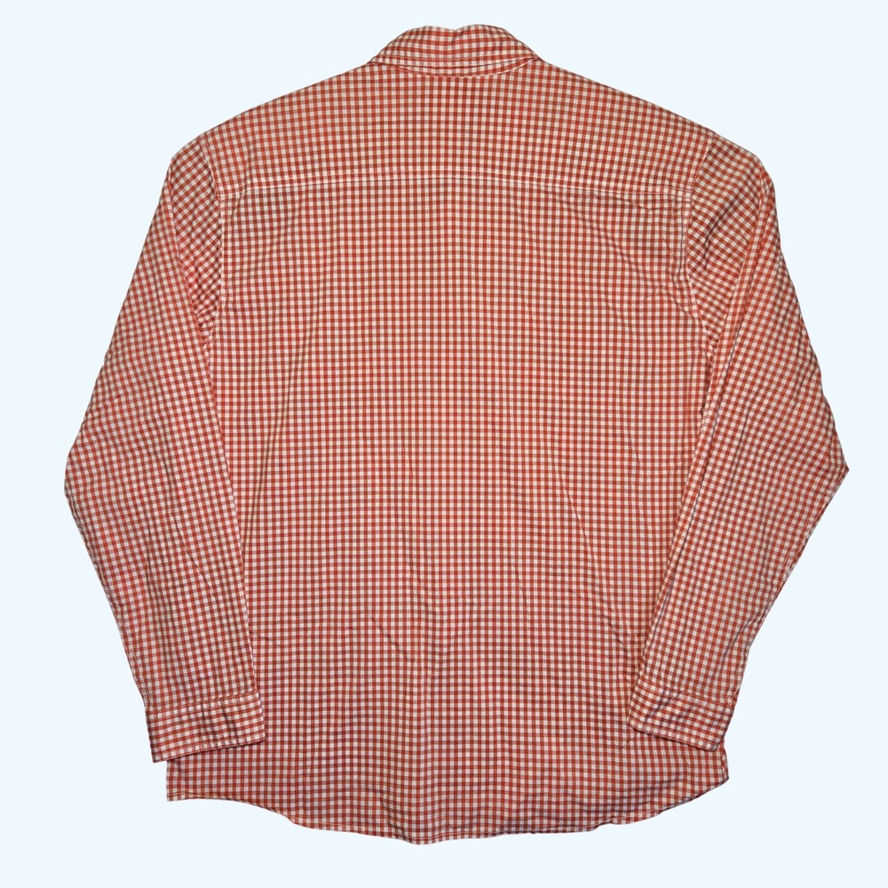 Orvis Active Fit Gingham Button Down Shirt Mens Large L/S Orange White 3HKY - Picture 5 of 7